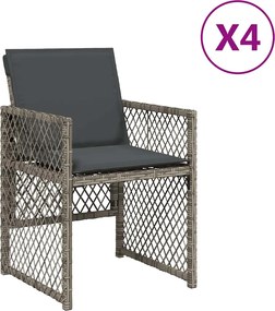 vidaXL 4 db szürke polyrattan kerti szék párnával