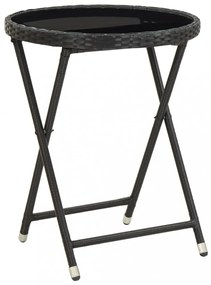 fekete polyrattan és edzett üveg teázóasztal 60 cm