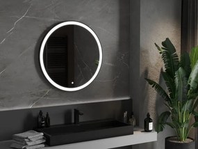 Mexen Esso megvilágított, kerek 80 cm-es fürdőszobai tükör, 6000K LED, páramentes, fekete keret - 9825-080-080-611-70