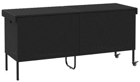 fekete polyrattan kerti tárolóláda kerekekkel 160x55x75 cm