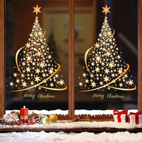 Karácsonyi matrica Ablak Karácsonyfa Hópehely Merry Christmas Ragasztásmentes