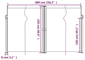 terrakotta behúzható oldalsó napellenző 220 x 600 cm