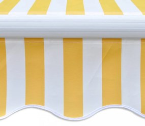 kézi működtetésű összecsukható napellenző, sárga-fehér, 300 cm