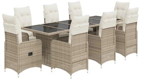 9 részes bézs polyrattan kerti bisztrógarnitúra párnákkal