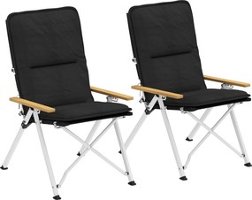 Outsunny 2 összecsukható alumínium kemping szék, hordozható kertiszék állítható magas háttámlával, fa karfával és hordtáskával kültéri használatra 59x