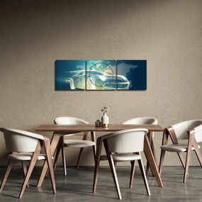 Geometriai formákból készült autó képe (órával) (90x30 cm)