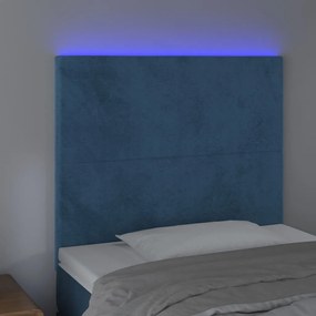 sötétkék bársony LED-es fejtámla 90x5x118/128 cm