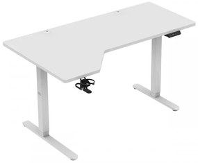 Állítható magasságú íróasztal, elektromos, 145 x 85 cm 70 kg teherbírással, fejhallgatótartóval, fehér