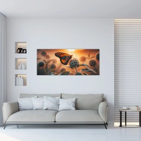 Kép – Pillangó a lenyugvó napban (120x50 cm)