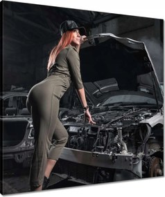 Vászonkép 60x60 Vörös a motorháztetőn Lakkozó