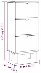 OTTA barna tömör fenyőfa cipőszekrény 3 fiókkal