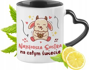 Nővérnek Fekete Bögre Szív Alakú Füllel Ajándék Nyomtatott