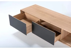 Fekete-natúr színű tölgyfa TV-állvány 160x48 cm Fina – Gazzda