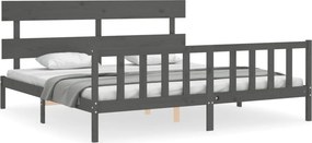 vidaXL szürke tömör fa ágykeret fejtámlával 200 x 200 cm