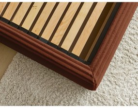 Téglavörös kárpitozott ágyneműtartós franciaágy ágyráccsal 180x200 cm Jade – Bobochic Paris