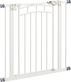 PawHut Bővíthető Kutya Biztonsági Kapu 74-80 cm, dupla zár, automatikus záródás, nyomás alatti lépcsőkapu, magasság 76 cm, fehér | Aosom