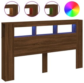 barna tölgyszínű szerelt fa LED-es fejtámla 180x18,5x103,5 cm