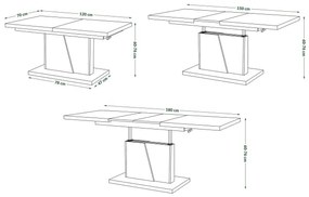 NINO fehér/szürke beton kihúzható, emelhető konferencia/étkezőasztal