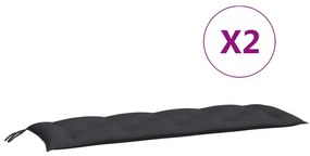 2 db fekete oxford szövet kerti padpárna 150 x 50 x 7 cm