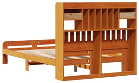 barna tömör fenyőfa könyvespolcos ágy matrac nélkül 135 x 190cm