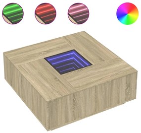 Tölgy színű végtelen hatású LED-es dohányzóasztal 100x100x40 cm