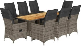vidaXL 9 részes szürke polyrattan kerti bisztrógarnitúra párnákkal