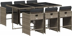 vidaXL 7 részes szürke polyrattan kerti étkezőgarnitúra párnával