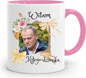 Donald Tusk Rózsaszín Bögre Platform Ajándék fényképes nyomtatással