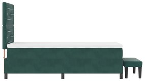 Boxspring ágy matraccal és paddal, sötétzöld, 90x200 cm, bársony