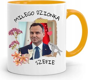 Duda András Sárga Elnöki Bögre Nyomtatott Mintával