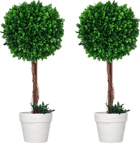 HOMCOM 2 db Mesterséges Fenyőfa Szett - 60 cm, UV-álló Mesterséges Növény Cserépben, Műanyag Mesterséges Növények, Valódihoz Hasonló Műnövény a Nappal