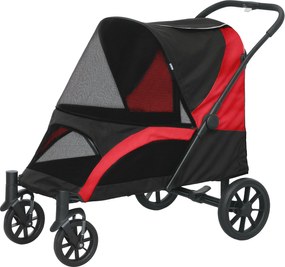 PawHut Kutyakocsi – Összecsukható Nagy Kutyák és Macskák Számára 30 kg-ig, Párnás, Hálóablakokkal, Tárolótáskával és Biztonsági Pórázokkal – Fekete |