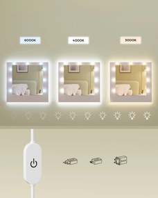 KAILYN Fésülködő asztal, tükrös sminkasztal LED világítással puffal és 2 szekrénnyel