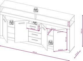 Komód 4 ajtóval és 4 fiókkal kasmír színben – XXL LUNA