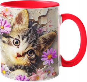 Csodálatos Bögre Macska Virágokkal Páratlan Színek "3D hatás" 330ml.