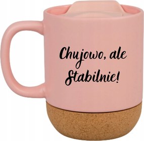 Rózsaszín Bögre Fedéllel És Parafa Aljjal Ajándék , De Stabilan