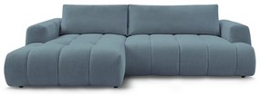 Kék kinyitható-tárolóhelyes sarokkanapé (bal oldali-heverő résszel) Fuji – Bobochic Paris