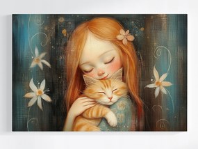 Poszter Gyerek Lány Macska Barátság Retro 120x80