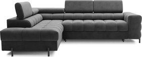 Sötétszürke bársony kinyitható-tárolóhelyes sarokkanapé (bal oldali-L alakú) Ferucce – ELTAP