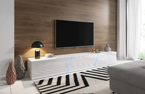 Magasfényű Fehér Lebegő TV Állvány LED Világítással. 240 cm. SLANT 240