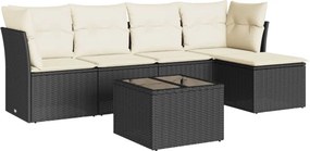 vidaXL 6 részes fekete polyrattan kerti ülőgarnitúra párnákkal