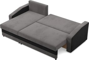 Hewlet sarokkanapé, 2 ágyneműtartóval, szövet anyag, univerzális oldal, bonell töltet, szürke - fekete