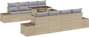 vidaXL Kerti Kanapé Szett 9 pcs Beige és Világosszürke polirattan
