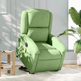 elektromos felállást segítő világoszöld bársony masszázsfotel