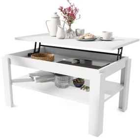 Fehér ADEN konferenciás asztal emelhető lappal és polccal, kihúzható