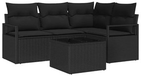vidaXL Kanapé Szett 5 pcs Fekete polirattan