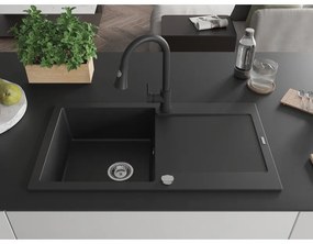 Mexen Leo, 1 kamrás gránit mosogató 900x500x190 mm és Elia mosogató csaptelep, fekete, 6501-77-670101-70