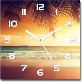 Üveg falióra szögletes Trópusi tengerpart 30x30 cm