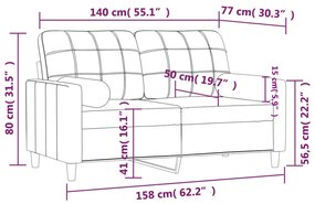 2 személyes világossárga szövet kanapé díszpárnákkal 140 cm