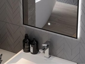 Mexen Erma 50 x 70 cm-es, LED 6000K világítású, páramentes fürdőszobai tükör, fekete keret - 9814-050-070-611-70